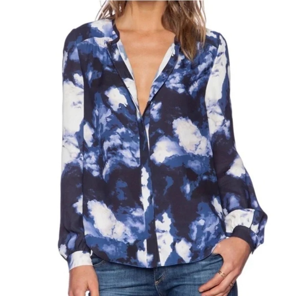 Kate Spade Dusk Clouds Hidden Button-Up Long Sleeve Blouse - Womens 4